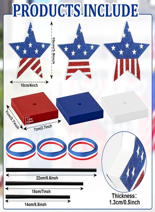 Sereliy 3 PCS Veterans Day Table Decorations Wooden Star Set, Rustic Patriotic 4th of July Tiered Tray Decor, Red White and Blue Decorations Veterans Day for Home (Stripe) - Image 5